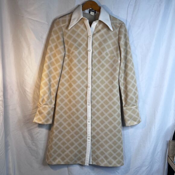 VTG Chapter Two Diamond Pattern Shirt Dress Retro 70s Button Placket Size 10 - Picture 9 of 9